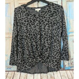 Perfect Peach Womens Small Gray Black Animal Print Knot Front 3/4 Sleeve Top